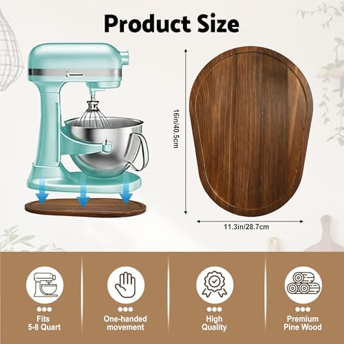 Mixer Slider Mat for KitchenAid 4.5-5 Qt Tilt Head Stand Mixers (Brown) | Pine Wood Moving Tray for Kitchenaid Artisan, Storage Organizer for Kitchen Countertop Accessories and Attachments