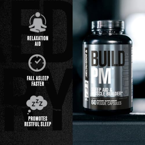 Jacked Factory Build PM Night Time Muscle Builder & Sleep Aid - Post Workout Recovery & Sleep Support Supplement w/VitaCherry Tart Cherry, Ashwagandha