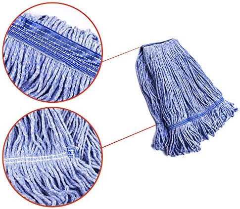 String Mop Heads Replacement Heavy Duty Commercial Grade Blue Cotton Looped End Wet Industrial Cleaning Mop Head Refills (4, Medium)