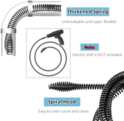 Amonk 6.5Ft Drill Snake for Plumbing Drain Auger Cable with Drill Connector | 10mm Diameter, Flexible&Reusable Plumbing Snake Clog Remover for Kitchen