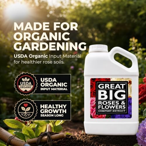 Great Big Roses Fertilizer Booster for Rose & Flower Gardens, 32 Ounce | Organic; For Roses, Flowers, Hydrangeas & Flowering Shrubs; Mix 4 oz per gal water; More Blossoms & Better Root Uptake