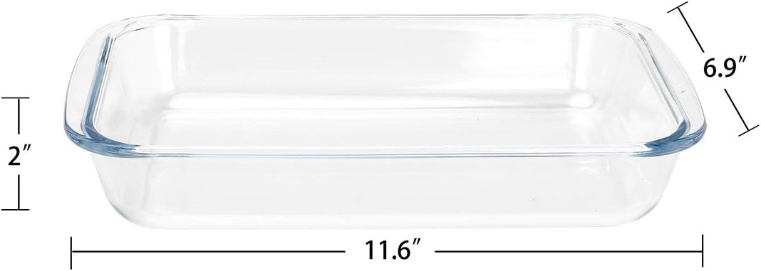 FOYO Basics Tempered Glass Baking Dish, 1.6 Quart Clear Oblong Dish Set, Casserole Dish Cooking Oven Bake