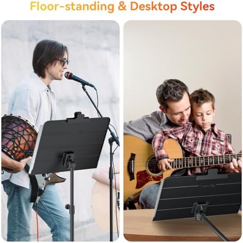 K KASONIC - Dual-Use Folding Sheet Music Stand & Desktop Book Stand with Portable Carrying Bag, Sheet Music Folder & Clip Holder (Black)