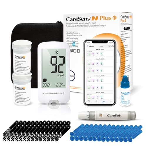 CareSens N Plus Bluetooth Blood Glucose Monitor Kit with 100 Blood Sugar Test Strips, 100 Lancets, 1 Blood Glucose Meter, 1 Lancing Device