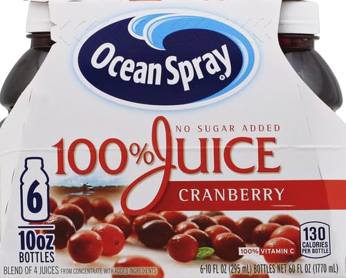 Ocean Spray 100% Juice, Cranberry Juice, 10 Ounce Bottle (Pack of 6)