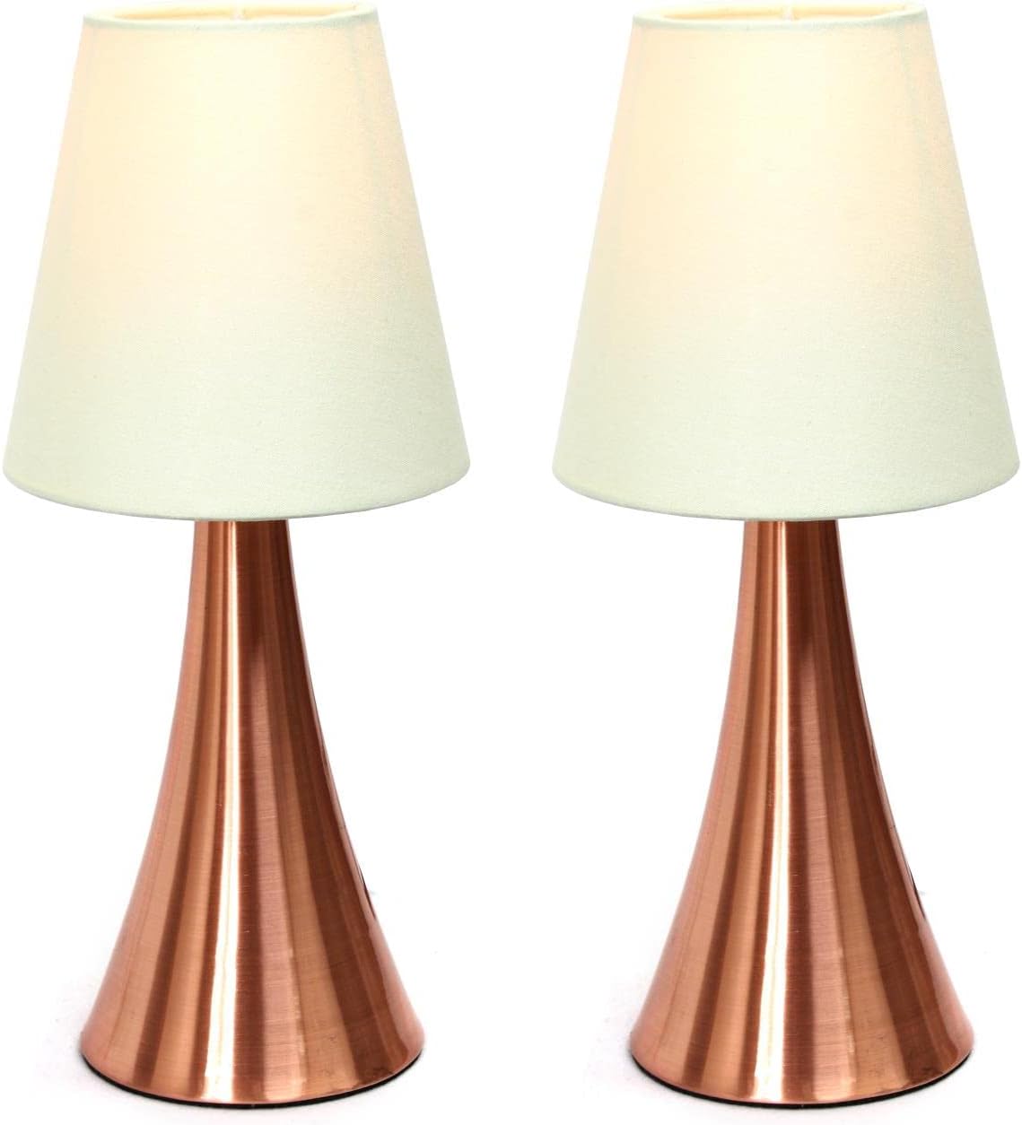 Simple Designs LT2014-WHT-2PK Valencia Brushed Nickel Mini Touch Table Lamps with Fabric Shades, White (Pack of 2)