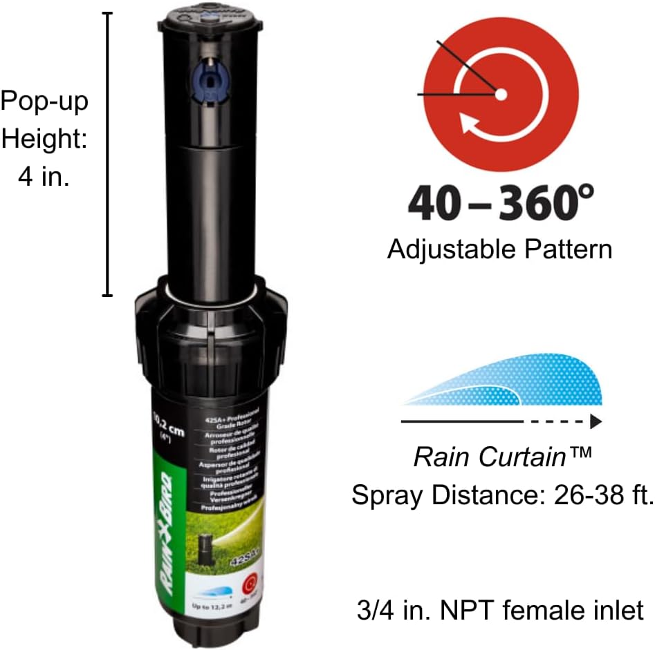 Rain Bird 32SA/4PKS Simple Adjust 32SA Gear Drive Rotor, Adjustable 40° - 360° Pattern, 19' - 32' Spray Distance, 4-Pack