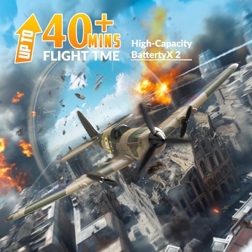 volantexrc RC Plane, 3 Channel Remote Control Plane for Beginners & Adults | Spitfire Fighter RTF, 6-Axis Gyro, 2.4GHz Radio Controlled Aircraft, Easy to Fly