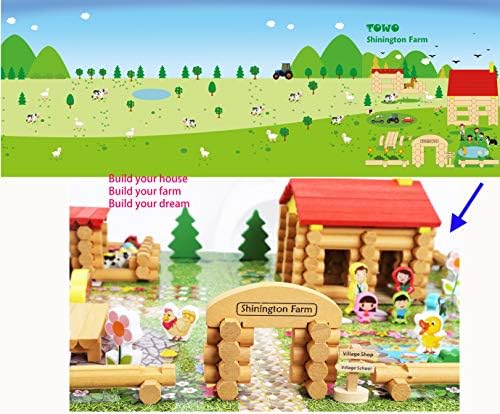 TOWO Wooden Log Building Set, 207-Piece Farm House Construction Toy | 207-piece wooden log farm playset for building a farmhouse