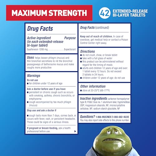 Chest Congestion, Mucinex Maximum Strength 12 Hour Extended Release Tablets, 42ct
