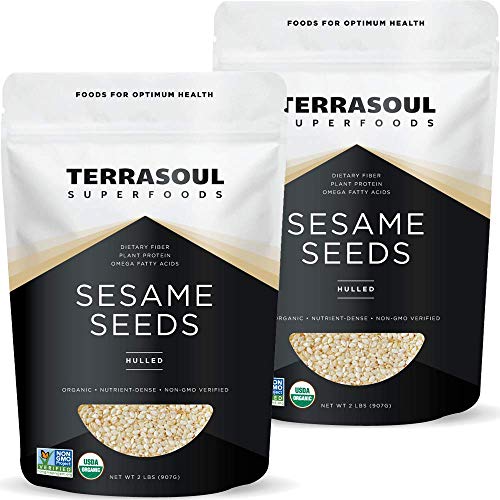 Terrasoul Superfoods Organic Hulled Sesame Seeds, 2 Lbs - Perfect for Tahini | Gluten-free | Raw
