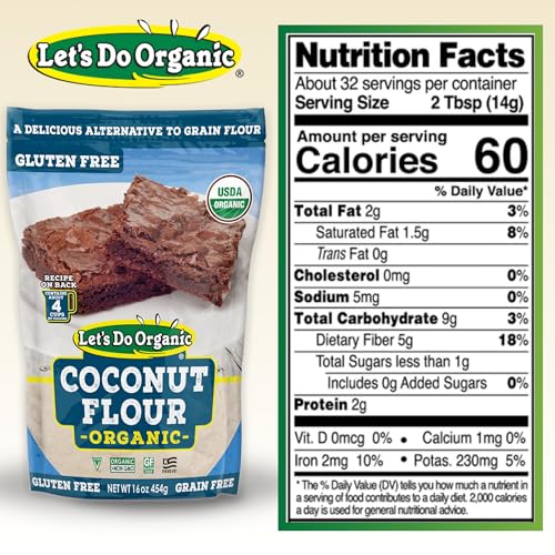 Let's Do Organic Coconut Flour, For Baking, Gluten Free - 16 Oz (Pack of 6) | Wheat Flour Alternative, High in Fiber & Protein, Non-GMO Project Verified, USDA Organic