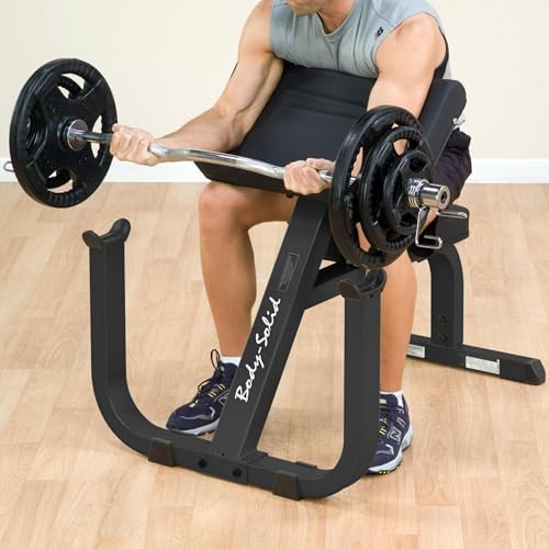 Body-Solid (GPCB329B) Preacher Curl Bench - Adjustable Arm Curl Bench for Bicep Workouts, High Tensile Strength
