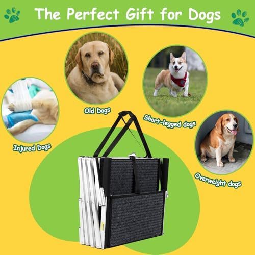 Deergym Dog Stairs for Large Dogs - 5 Step Wide 16in High 34in Foldable Dog Ramp for Car Non-Slip Surface Support up to 230lbs - Suitable for SUV,Truck, Sofas, Bed