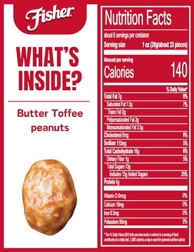 Fisher Snack Butter Toffee Peanuts, 42 Ounces (Pack of 1), No Artificial Colors or Flavors, 100% Recyclable