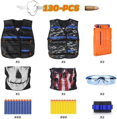 KKONES Kids Nerf Guns Tactical Vest Kit Darts Pouch Clips Mask Glasses