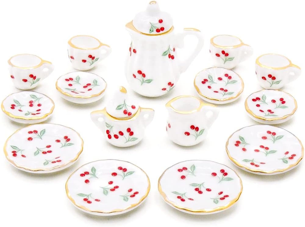 Odoria 1/12 Miniature Porcelain Tea Set 15Pcs Dollhouse Decoration Accessories, Grapes