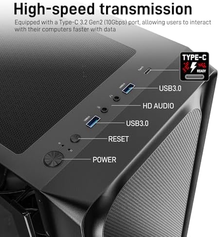 DARKROCK EC2 ATX Mid Tower Gaming Computer PC Case, Type-C Ready | Supports 50 Series Graphics Cards, Tempered Glass Side Panel