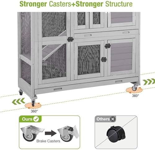 Outdoor Rabbit Hutch Indoor Bunny on Wheels Large Guinea Pig Cage with Run for Any Small Animals,Removable Pull Out Tray