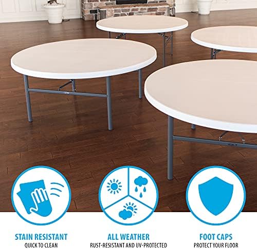Lifetime 22673 Folding Round Table, 6 Foot, White Granite