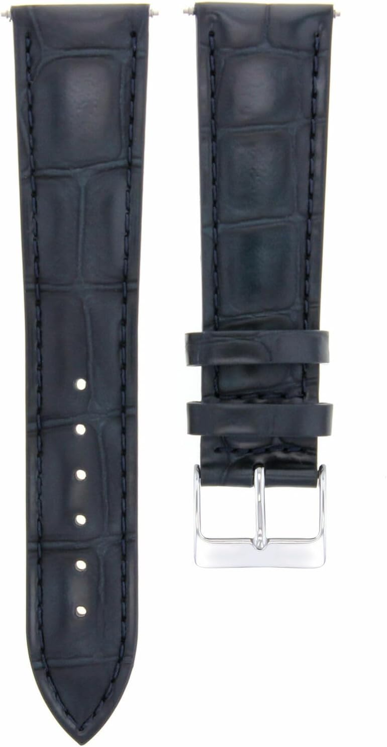 Ewatchparts 19mm Dark Blue Leather Watch Band Replacement Watch Strap Silver Buckle Compatible With Invicta Pro Diver