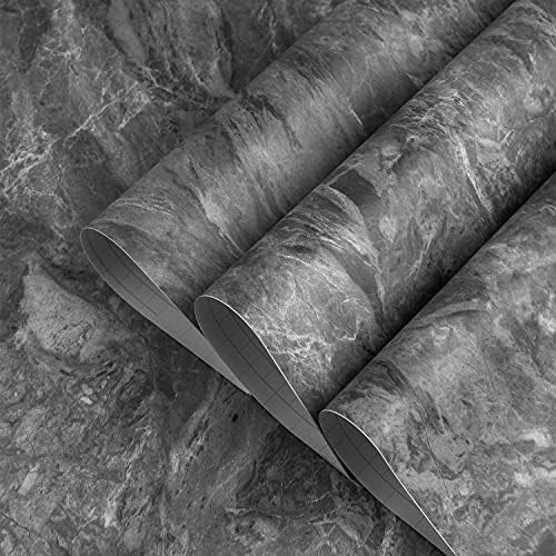 48x197inch Extra Wide Grey Marble Wallpaper Peel Stick Matte Thick Waterproof Adhesive Furniture Sticker Dark Gray Granite Textured Countertop Contact Paper Vinyl Wall Sticker for Bedroom Living Room
