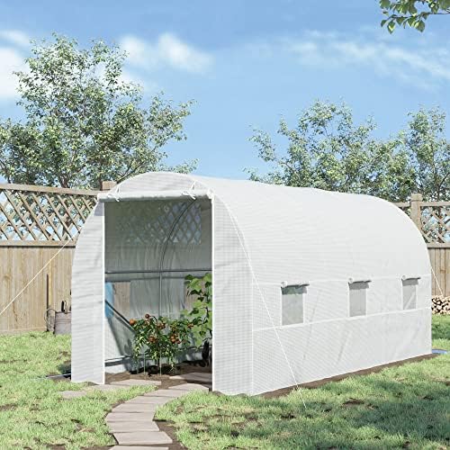 Outsunny 15' x 7' x 7' Walk-in Tunnel Greenhouse Large Steel Frame White