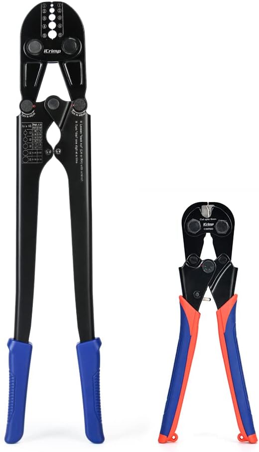 iCrimp Wire Rope Crimping Tool for Aluminum Loop Sleeve, Two Barrel Ferrule, Oval Sleeves, 3/64 in to 1/8 in, Swaging Tool Kit with Wire Rope Cutter