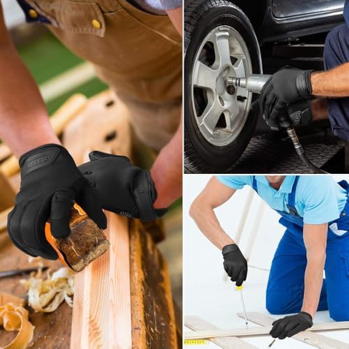 OZERO Work Gloves for Men Women, Mechanic Working Gloves Touchscreen Grip | Synthetic Leather Silicone Palm, EN388 Tested, Breathable Flex Fit, Hook-and-Loop Cuff, Utility Garden Gloves for Yardwork