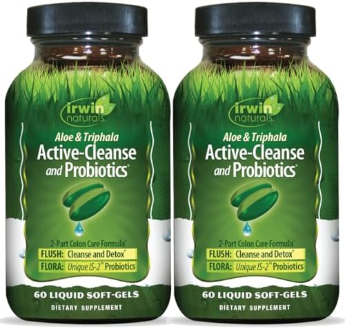 Irwin Naturals Aloe & Triphala Active Cleanse + Probiotics 60 Softgels | Natural Digestive Support | Gentle | Effective Detox + Elimination 2-Part Colon Care | Nourish + Balance | 60 Softgels