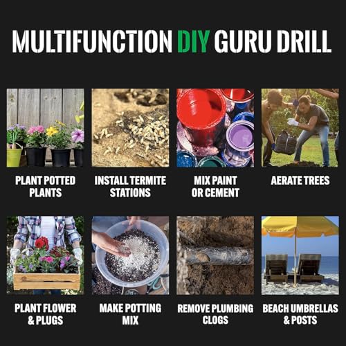 Power Planter DIY Guru Garden Auger- 3"x12" Drill Bit Hole Digger for Post Diggers, Digging Holes- Bulb Planter Tool- Auger Drill for Planting- Garden Digging Tool- 3/8" Non-Slip Hex Drive
