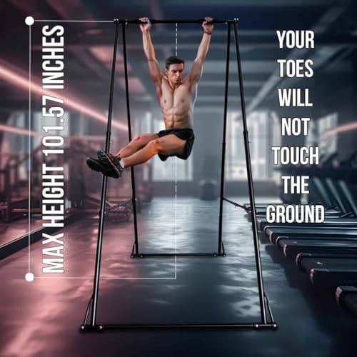 KT TOES DON'T TOUCH GROUND Foldable Free Standing Pull Up Bar Stand Sturdy Power Tower Workout Station For Home Gym Strength Training Adjustable