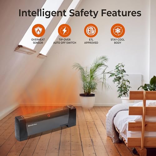 Comfort Zone Electric Baseboard Space Heater with Adjustable Thermostat, Dent-Proof End Panels, Overheat Protection, Tip-Over Switch, & Stay-Cool Body, Ideal for Home, Bedroom, & Office, 1,500W, CZ600