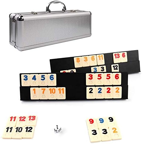 KAILE 106 Rummy Tiles Game, Rummy Cube Sets Travel Game Outlasting Color with Aluminum Case & 4 Anti-Skid Durable Trays,2-4 palyers