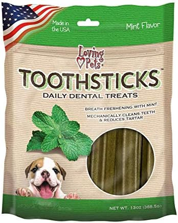 Loving Pets Toothsticks – Fresh Mint Dental Sticks for Dogs (for Medium/Large Dogs 20-100+ lbs)