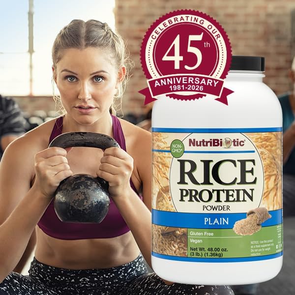 NutriBiotic Plain Rice Protein, 3 Lb (1.36kg) | Low Carb, Vegan & Raw Protein Powder | Grown and Processed Without Chemicals