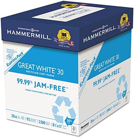 Hammermill Printer Paper, Great White 30% Recycled Paper, 8.5 x 11-1 Ream (500 Sheets) - 92 Bright, Made in the USA, 086710
