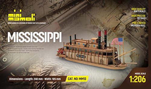 Mamoli MM13 - Mississippi - Pre-Carved Wooden Hull Ship Model Kit - Scale 1/206 Length 240mm (9.5")