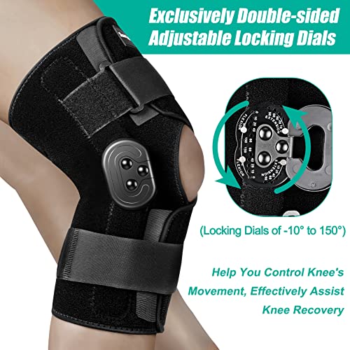 NEENCA Hinged Knee Brace, Knee Immobilizer with Locking Dials & Side Stabilizers, Medical ROM Knee Brace for Knee Pain, Arthritis, ACL, PCL, MCL