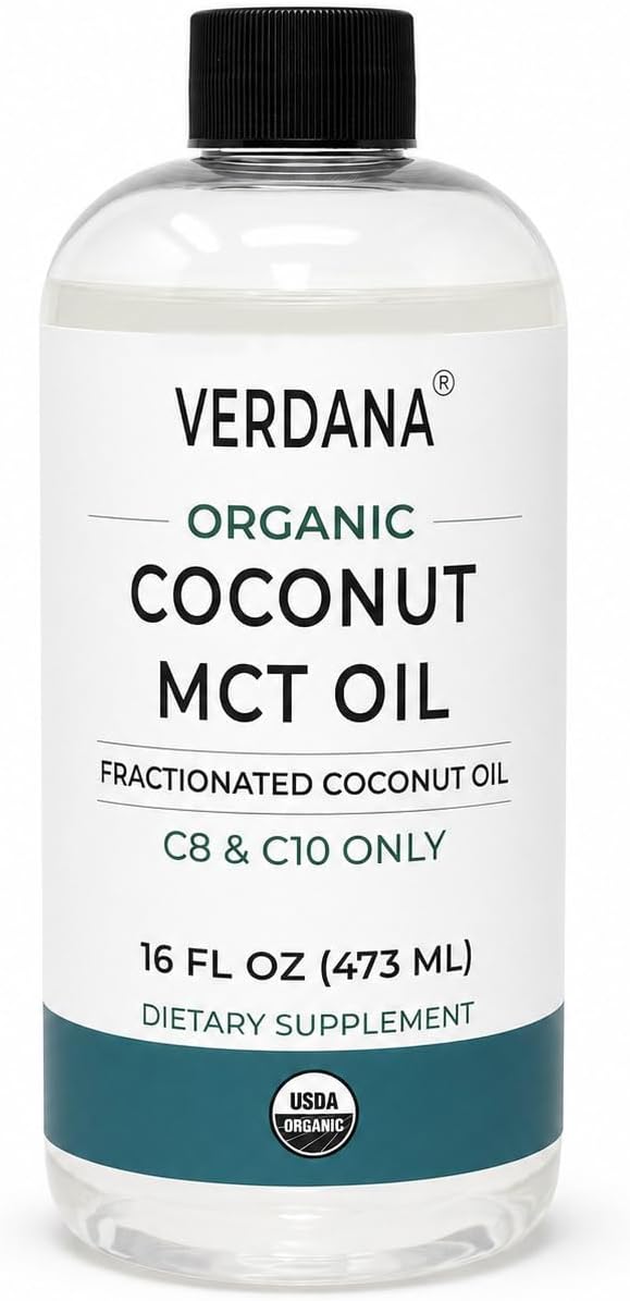 Verdana USDA Certified Organic Coconut MCT Oil –Fractionated Coconut Oil – No Palm Kernel Used – Kosher, Food Grade