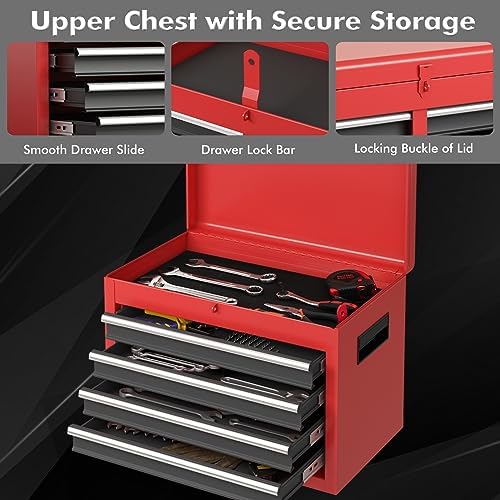 Goplus Rolling Tool Chest, 5-Drawer Tool Box Organizer w/Lockable Wheels & Sliding Drawers & Detachable Top & Adjustable Shelf