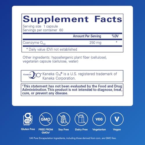 Pure Encapsulations CoQ10-250 mg CoQ10 - Brain Support Supplement* - Mitochondrial & Cellular Energy Support* - Non-GMO & Vegetarian - 60 Capsules