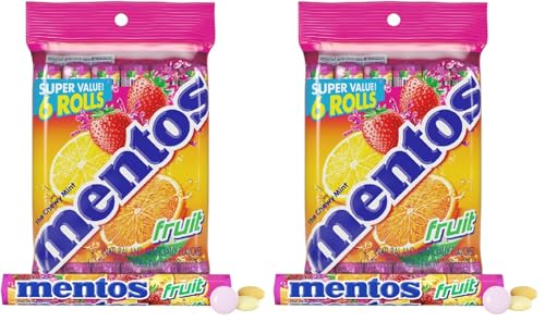 Mentos Fruit Chewy Mint Candy Roll, Mixed Fruit Flavors, Valentine's Day Candy for Parties & Favors, 14 Pieces Per Roll (Pack of 6) | Individually Wrapped Candy for Kids & Adults, Bulk Candy, Great for Parties, Birthdays, Holidays