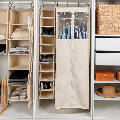 Household Essentials Canvas Sweater Storage Bags, 2-Pack, Breathable Cotton, Under-Bed Zippered Storage with Clear Top Window, Stackable, Cedar Insert Compatible (Not Included), Natural