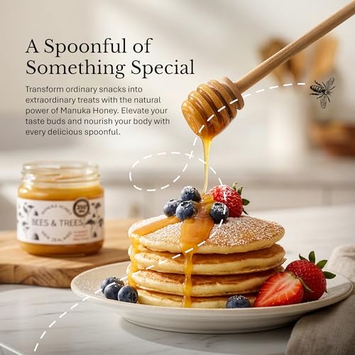 Bees & Trees Manuka Honey 550+ MGO - Raw Pure New Zealand Monofloral, 380g | Natural, Unpasteurized, Minimally Processed Mānuka Honey for Your Daily Routine, Tea, Coffee & Smoothies