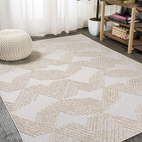 JONATHAN Y Art Deco Geometric Indoor Outdoor Area Rug 3X5 Black/Ivory, Jazz High-Low Pile for Backyard, Patio, Porch, Easy-Cleaning, High Traffic