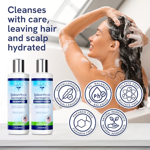 Sulfate Free Shampoo and Conditioner Set for Seborrheic Dermatitis Relief - Severe Dry & Itchy Scalp Treatment with Manuka Honey, Aloe Vera & Coconut Oil - Safe for Color Treated Hair (8 oz)