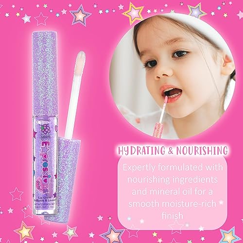 7pc Fruity Flavored Lip Gloss Set - Assorted Fruit Flavor-Great Gift | Non-Toxic Kids Makeup. Fun Shiny Lip Gloss Collection for Kids, Teens & Girls - Sweet & Glossy Lip Care