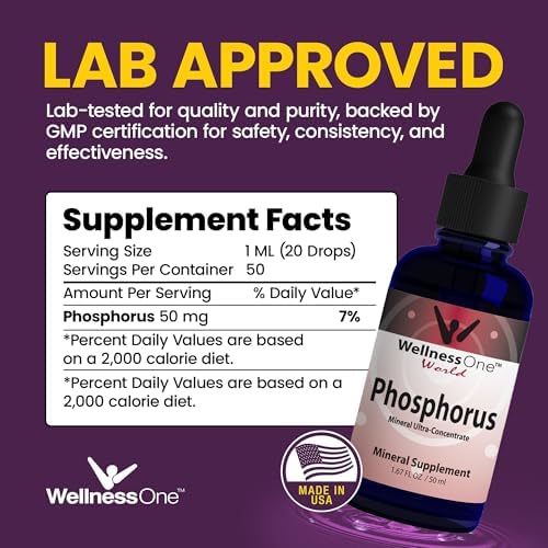WellnessOne Ionic Phosphorus Supplements - Phosphorus Liquid from Ortho Phosphoric Acid for Teeth, Bone Health, & Energy Support - Non-GMO, Vegan
