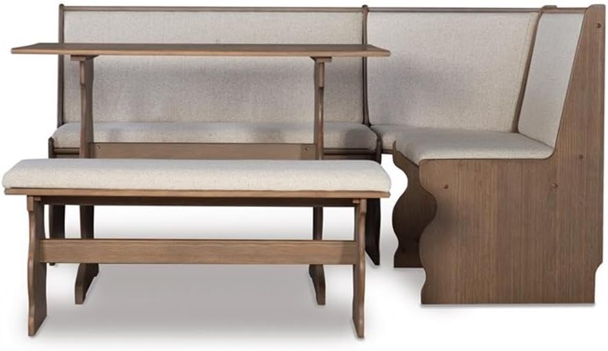 Linon Natasha Transitional Wood Corner Nook Dining Set with Upholstered Seats, Some Assembly Required, Seats up to 5 People, in Brown Finish